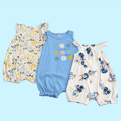 Tedmimak 3pc romper set- blue and white